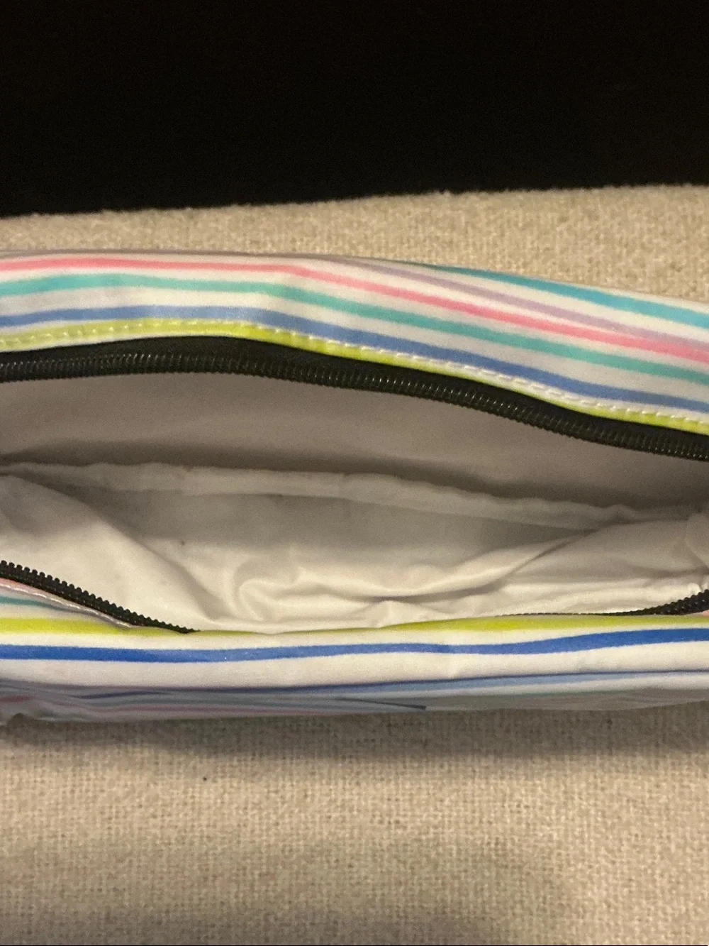 Scout Striped Dual Storage Cosmetic Bag in Pastel Blue Pink Yellow Green